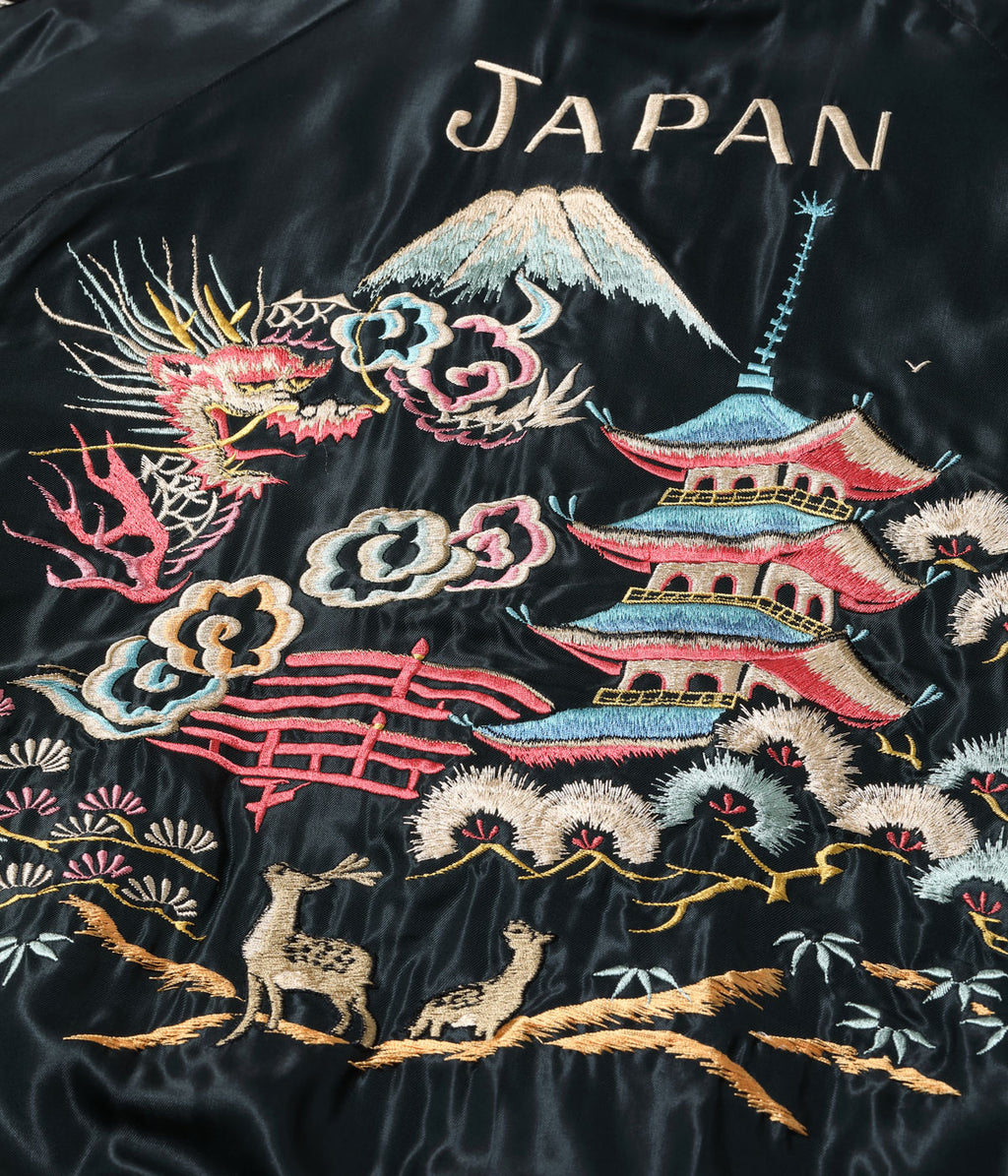 Early 1950s Style Acetate Quilted Souvenir Jacket “WHITE TIGER” × “LANDSCAPE”