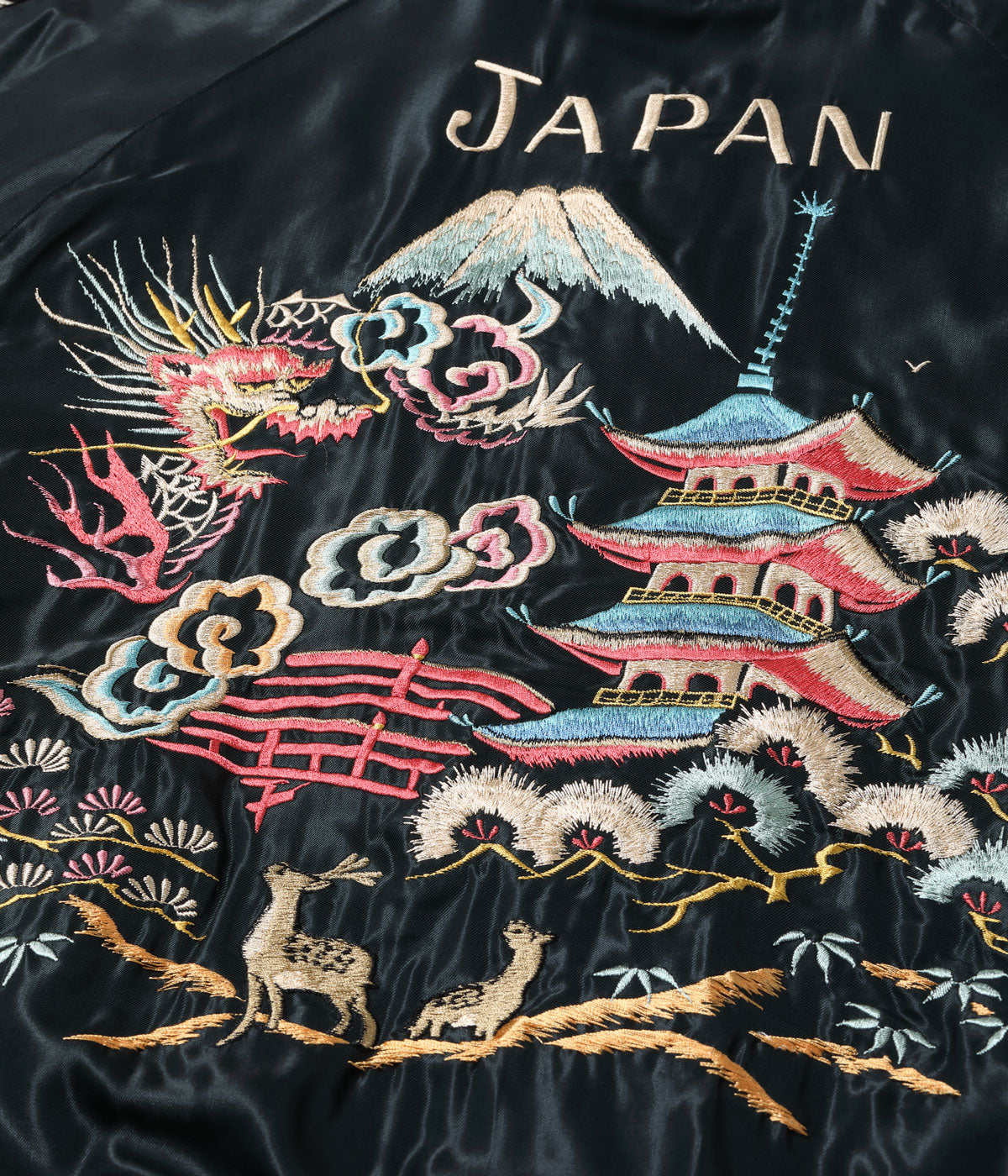 Early 1950s Style Acetate Quilted Souvenir Jacket “WHITE TIGER” × “LANDSCAPE”