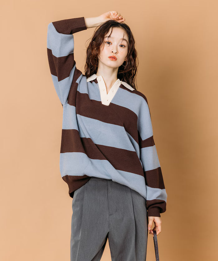 Big Silhouette Border Knit Rugby Shirt [Limited Edition]