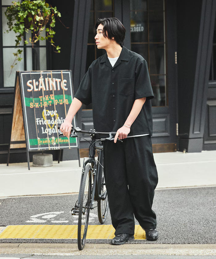 [New Color Addition] Quick-Dry Material Relaxed Fit Open Collar Short Sleeve Shirt Linen-Like