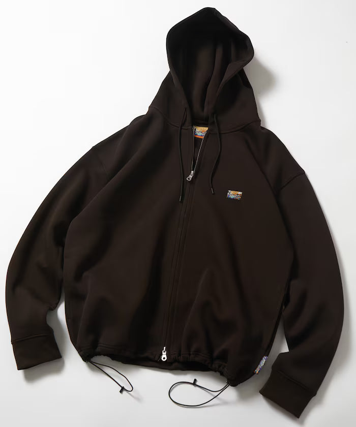 Big Silhouette Spindle Cardboard One Point Logo Sweat Zip-Up Hoodie - Brown