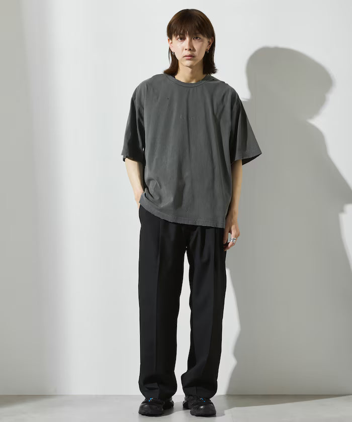 7.3 oz damaged processed front logo print short sleeve T-shirt / oversized crew neck short sleeve T-shirt