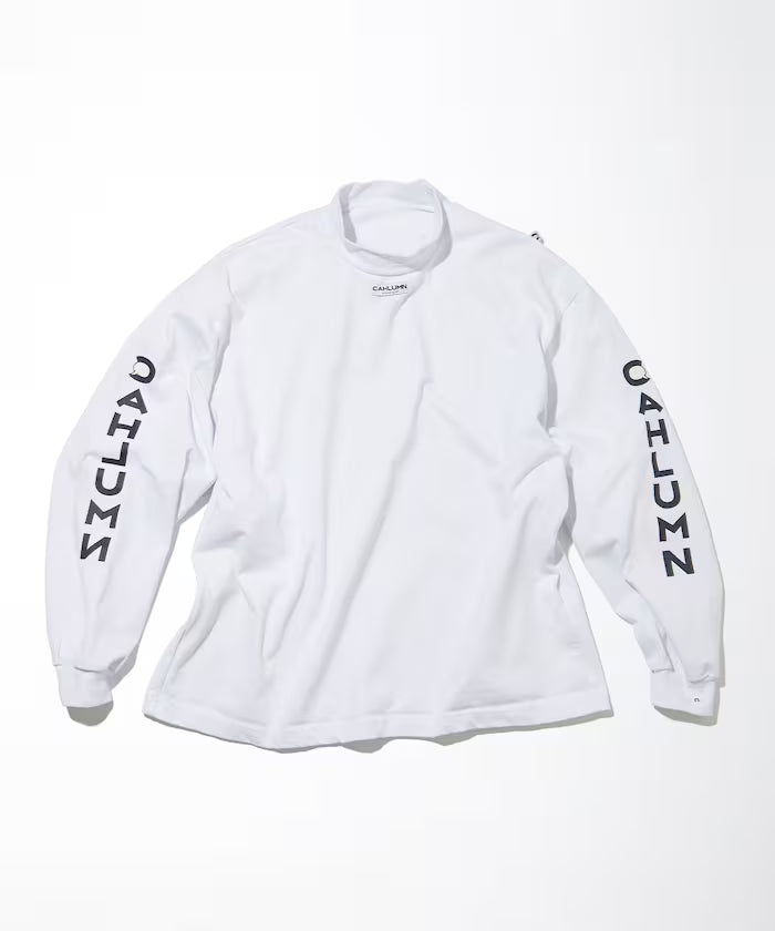 Heavy weight Jersey Mock Neck L/S Print Tee - White