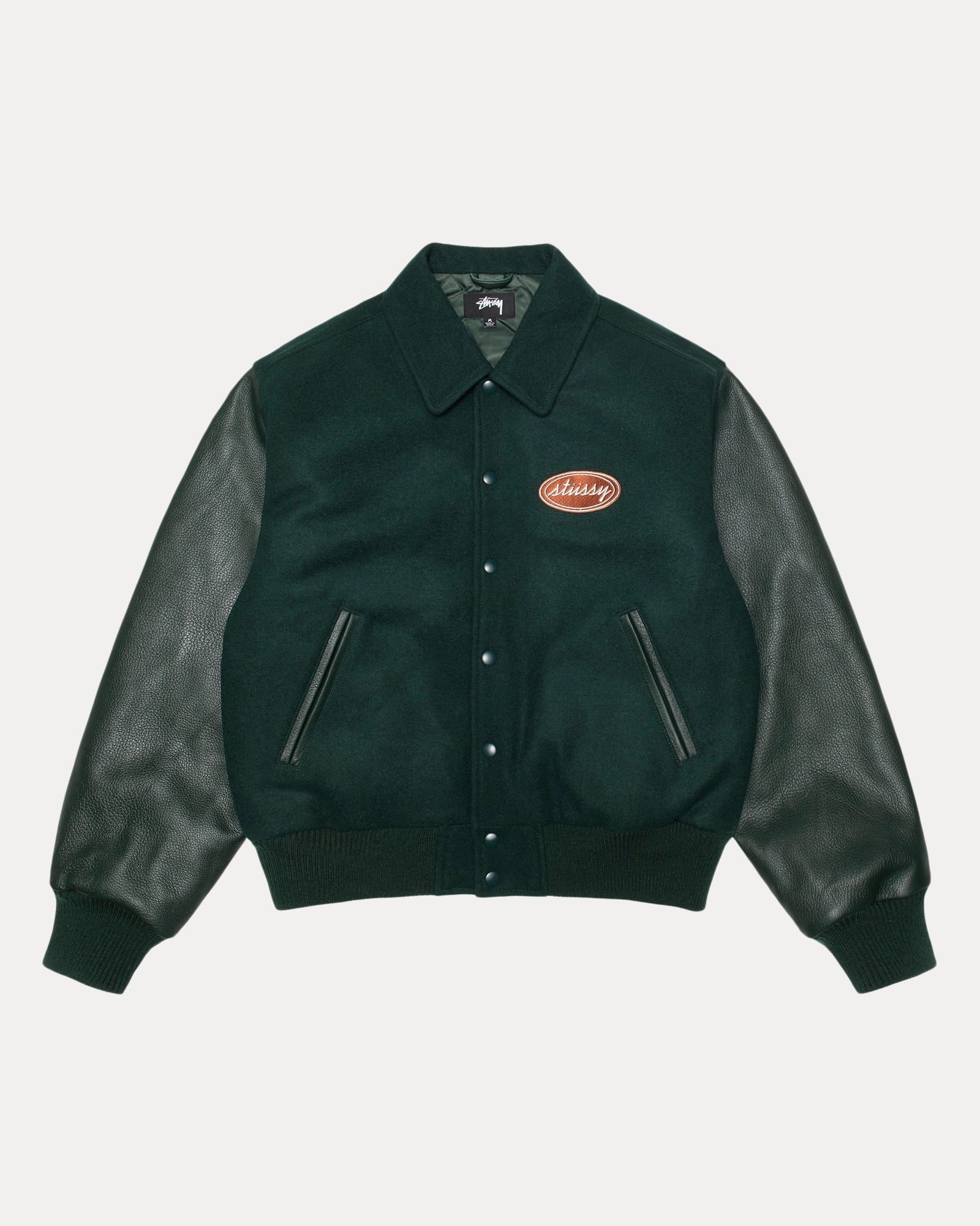 SCRIPT OVAL VARSITY JACKET - Green