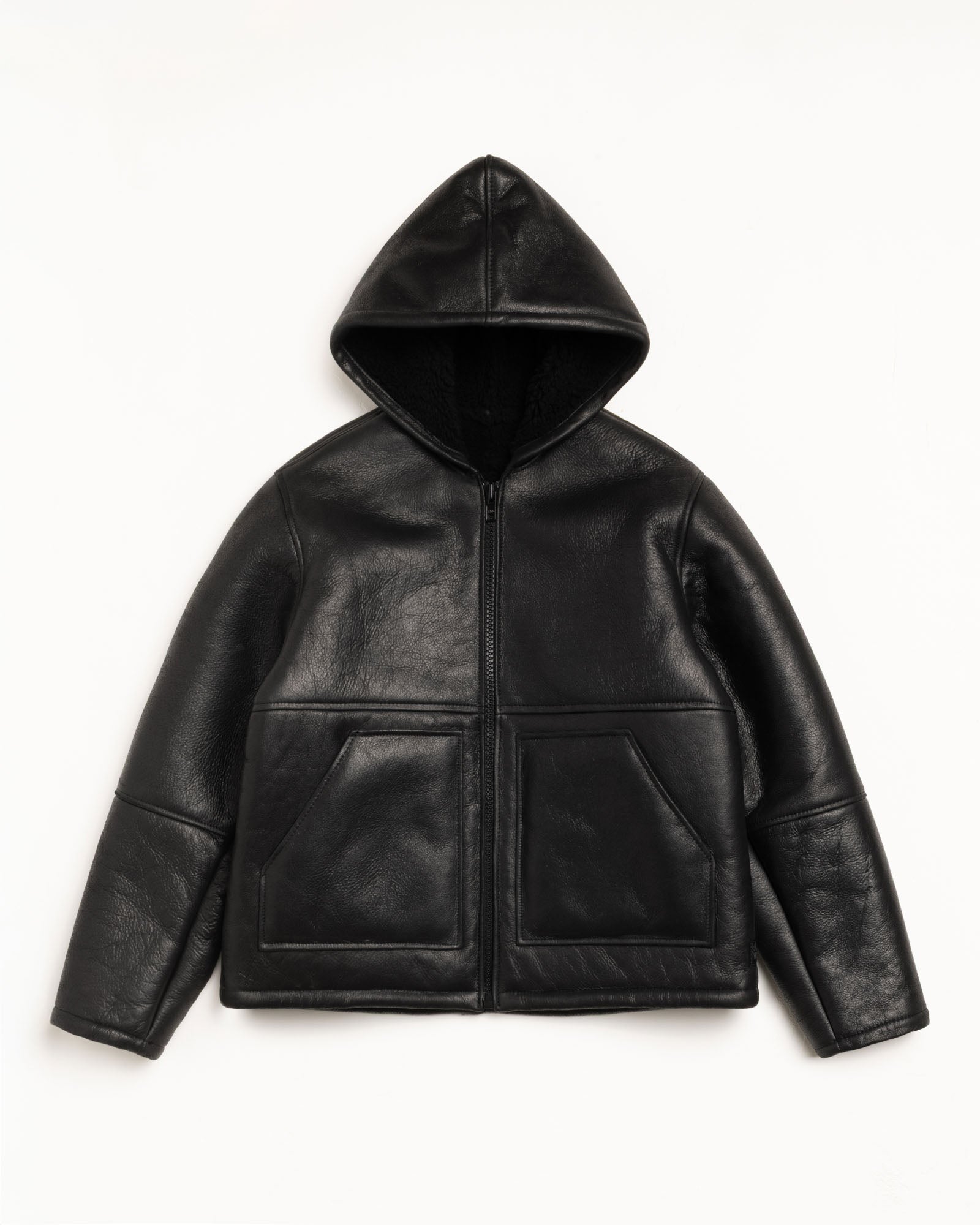 SHEARLING HOODED JACKET - Black