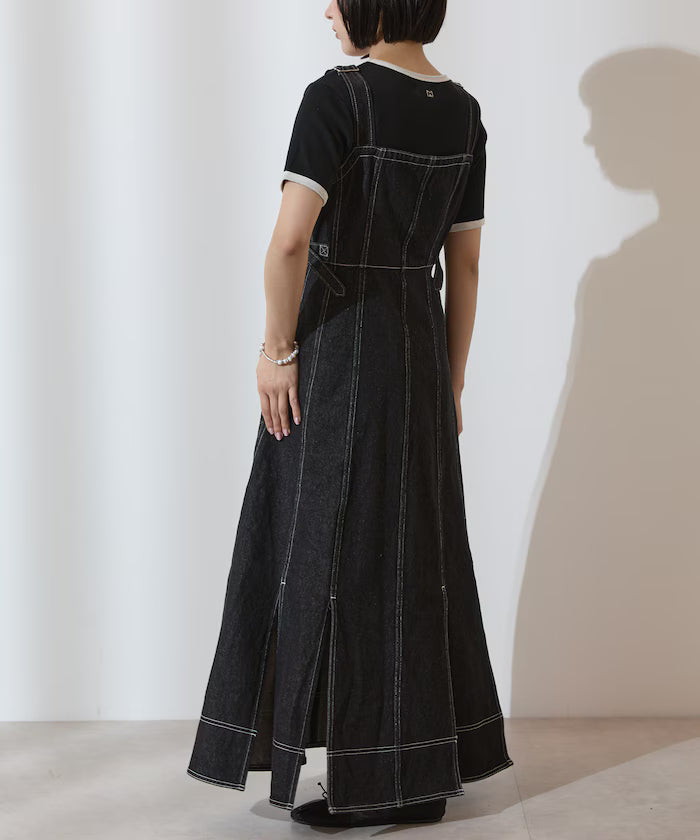 Denim Mermaid Dress / A-Line Slit Denim Overall Dress / Jumper Skirt
