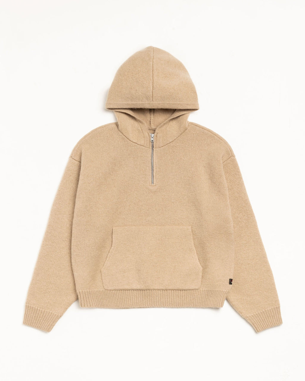 QUARTER ZIP KNIT HOODIE - Tan