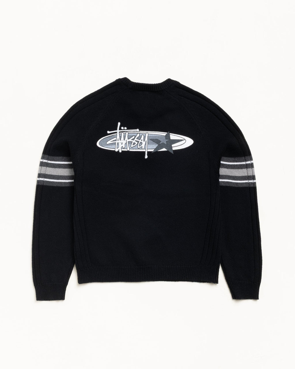 STRIPE RAGLAN CREW - Black