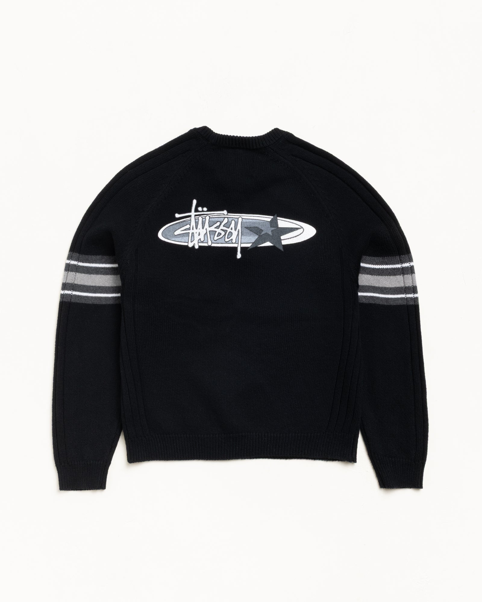 STRIPE RAGLAN CREW - Black