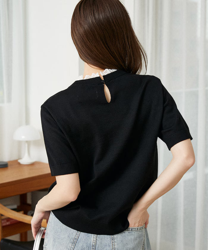 Lace Docking Short Sleeve Knit Top Limited Edition