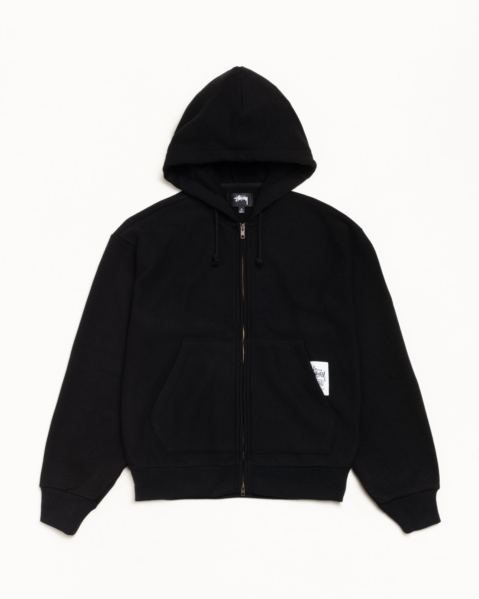 PATCH ZIP KNIT HOODIE - Black