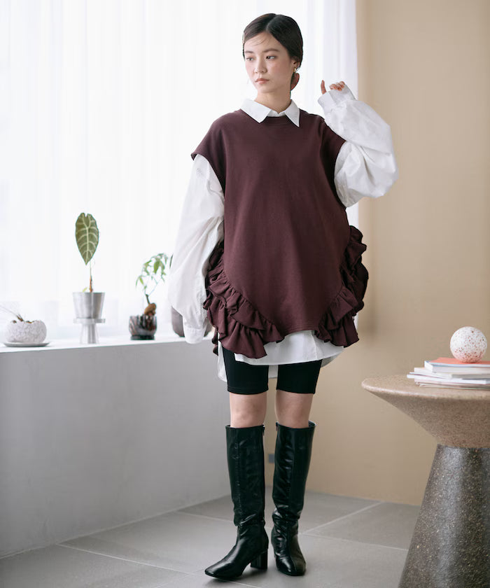 Organic Cotton Frill Hem Top / Relaxed Fit / French Terry Sweat / Best