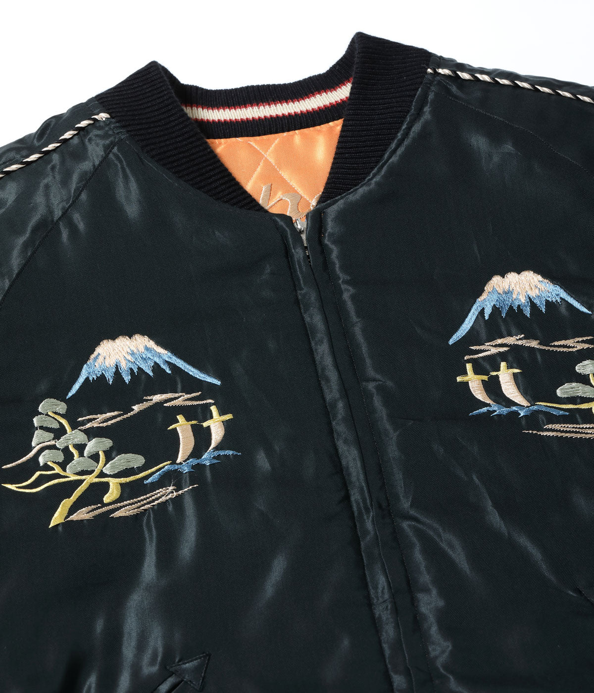 Early 1950s Style Acetate Quilted Souvenir Jacket “WHITE TIGER” × “LANDSCAPE”