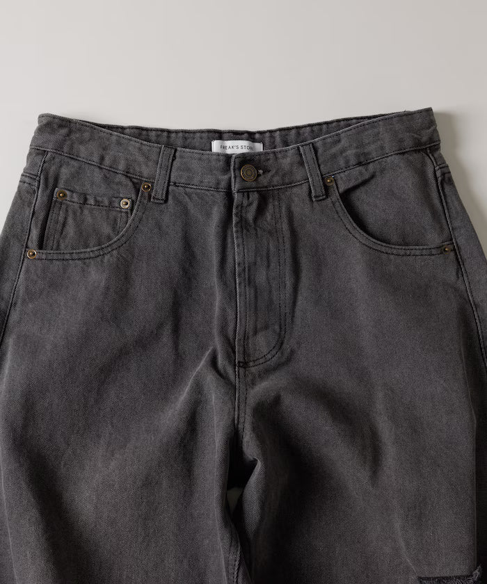 Wide Silhouette Curve Damaged Denim Pants
