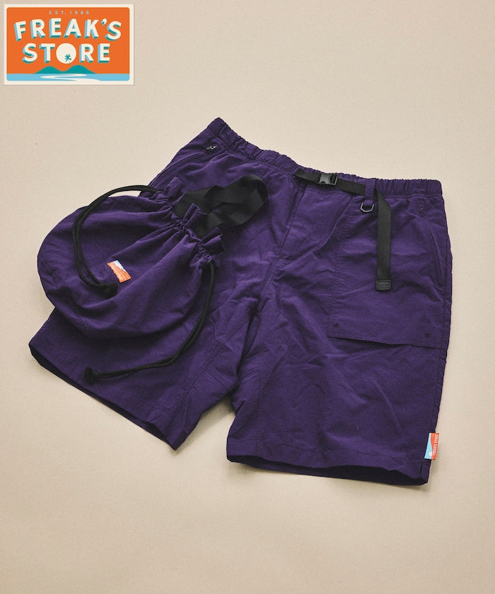 Relaxed Fit Recycled Nylon Webbing Belt Shorts - Purple