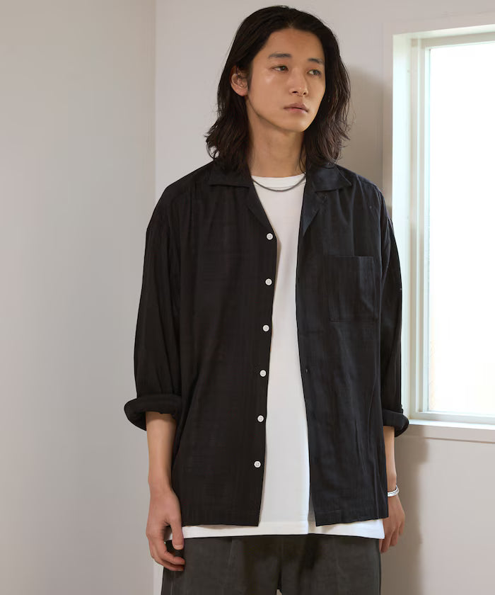 Dobby Woven Long Sleeve Open Collar Shirt / Big Silhouette