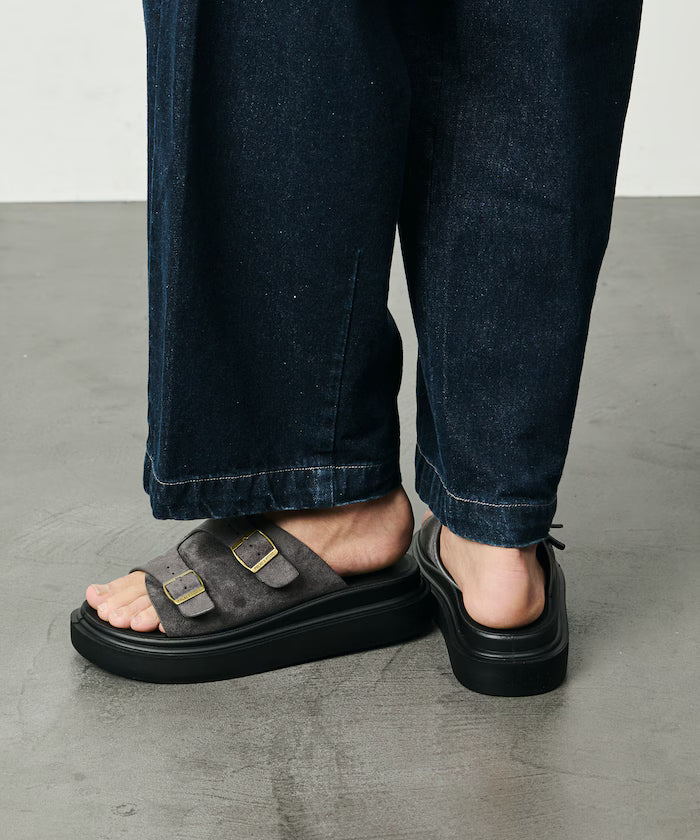Double Monk Strap Leather Slide Sandals / Platform Sole [23~28cm] 【Limited Edition】