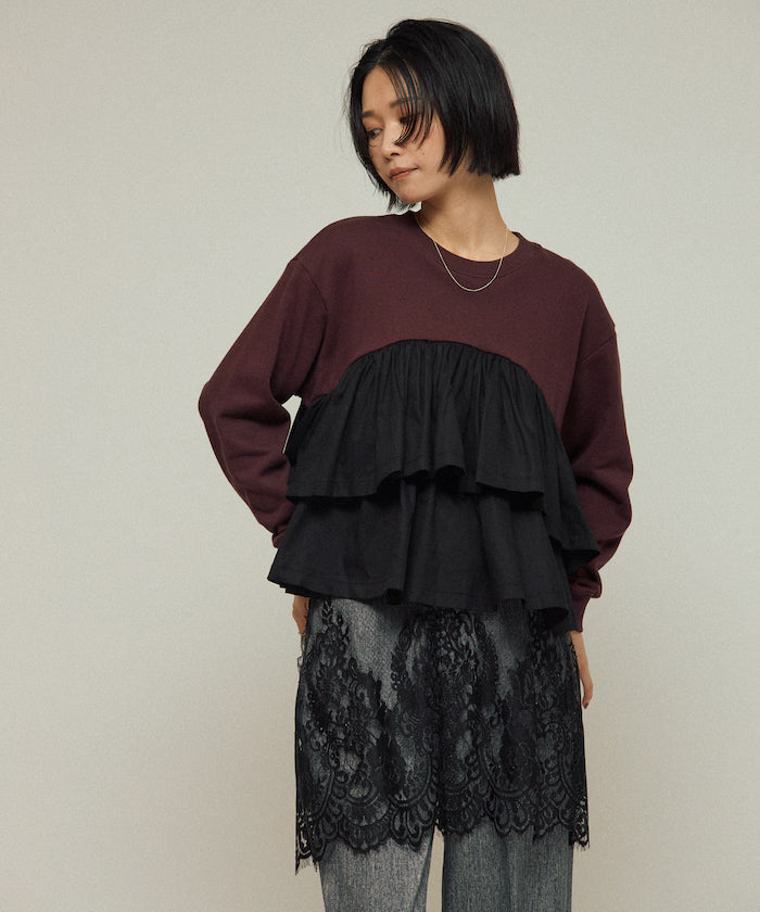 Organic Cotton Docking Frill Sweat / Relaxed Fit / Backed Sweat