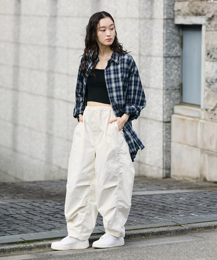 Quick Dry Fabric Wide Silhouette Poly Rip Cross Military Circus Pants/UV Cut/Quick Dry 【Limited Edition】 - Off-White