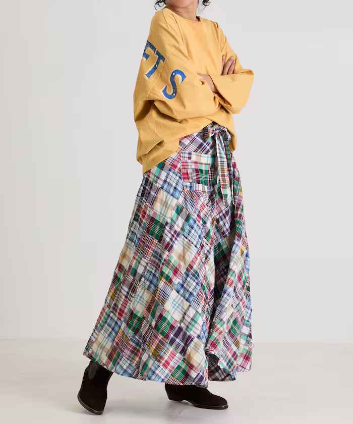 Indian patchwork check wrap skirt