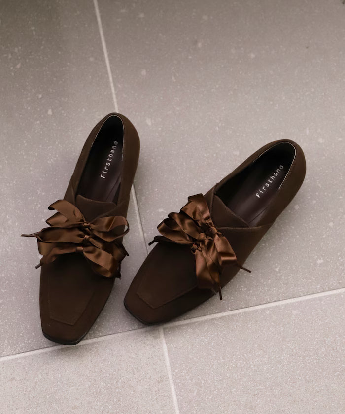 Suede-like Ribbon Lace-up Shoes (Available in sizes 22.5 to 24.5 cm) - Brown