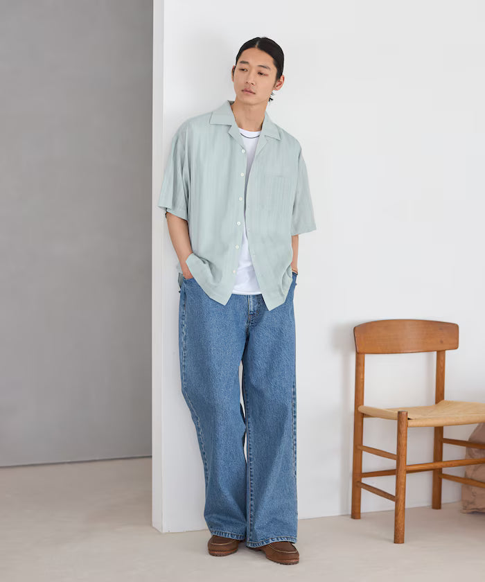 Dobby Weave Short Sleeve Open Collar Shirt / Big Silhouette