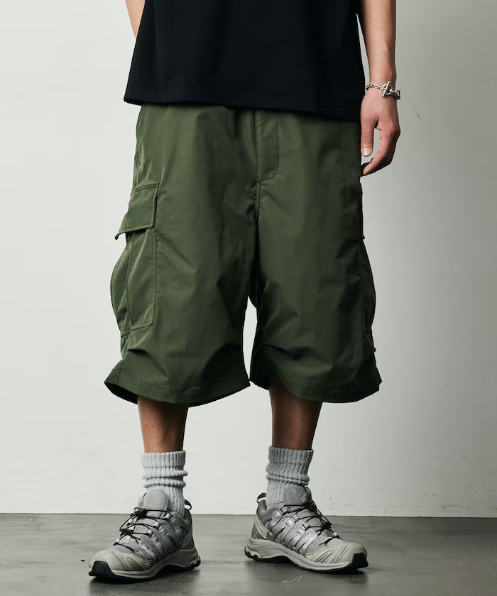 Quick Dry Fabric Wide Silhouette Poly Rip Cross Short Cargo Pants/UV Cut/Quick Dry 【Limited Release】
