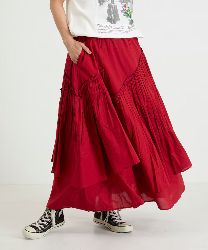 India Frill Maxi Gathered Skirt - Red