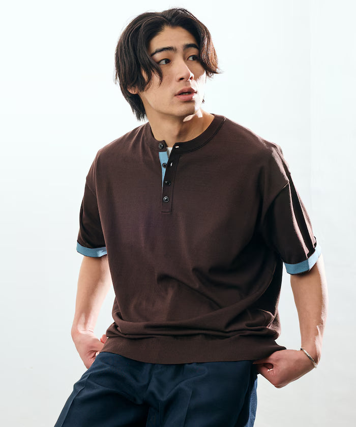 Relax Fit Relax Fit Cool Touch Color Block Henry Neck Pullover 【Limited Edition】