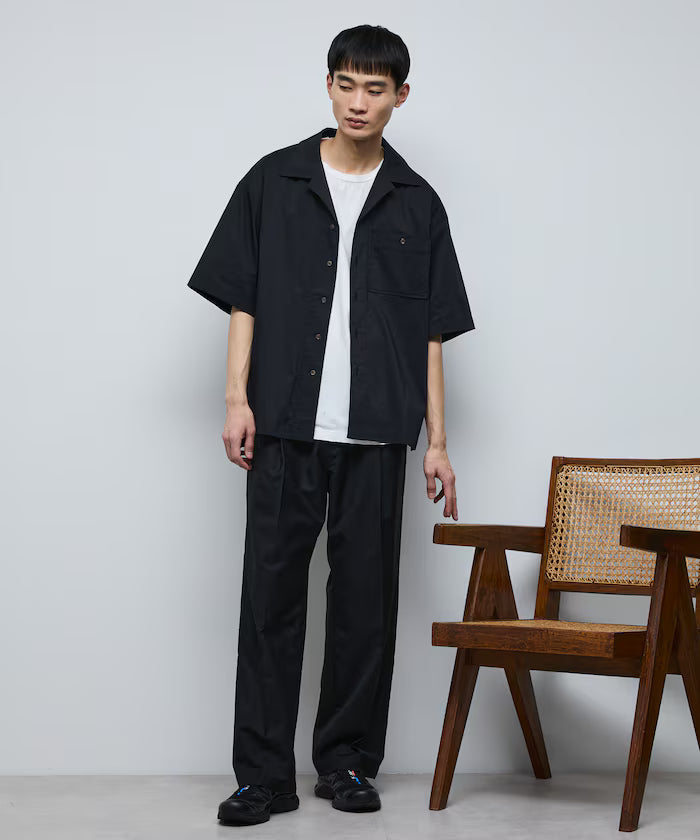 Ramie Blend Oversize Short Sleeve Open Collar Shirt / Easy Care Shirt / Linen Blend Short Sleeve Shirt