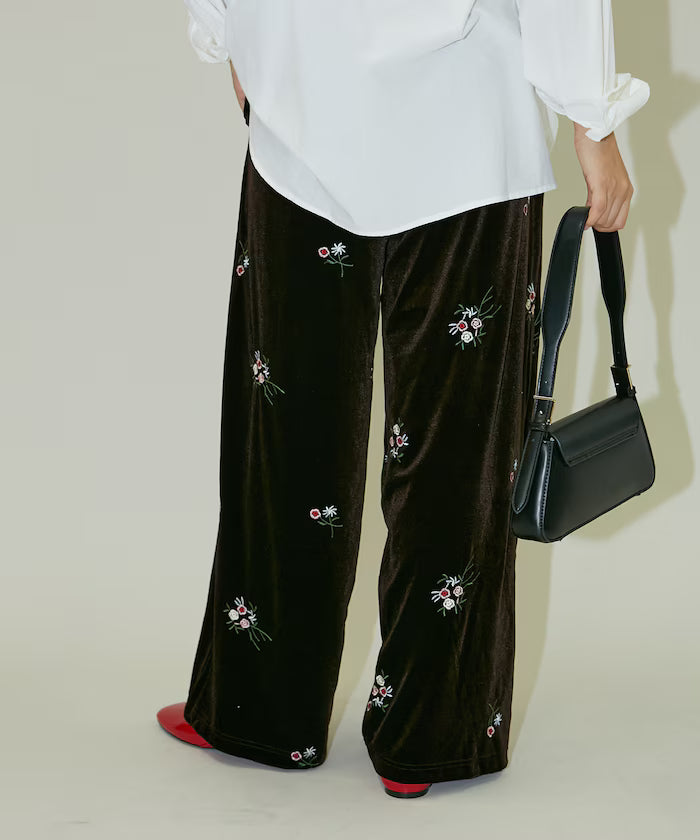 Flower Embroidery Velvet Easy Pants Limited Edition