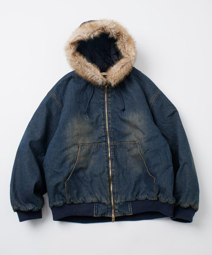 2way fake fur zip-up padded hooded jacket with detachable fur