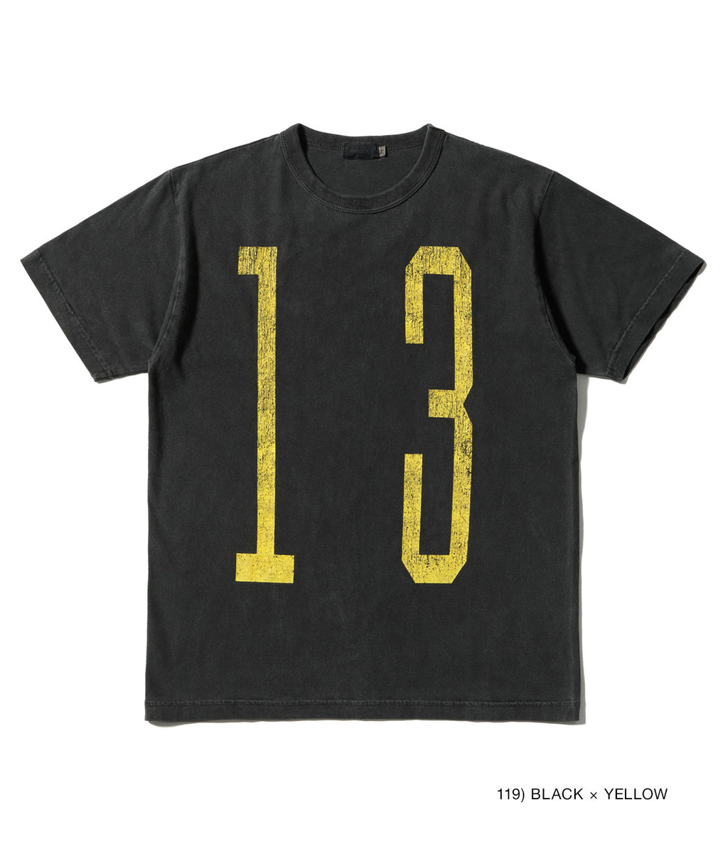 MODUCT PIGMENT DYED “UNLUCKY NUMBER” T-SHIRT (SHORT SLEEVE) - BLACK × YELLOW