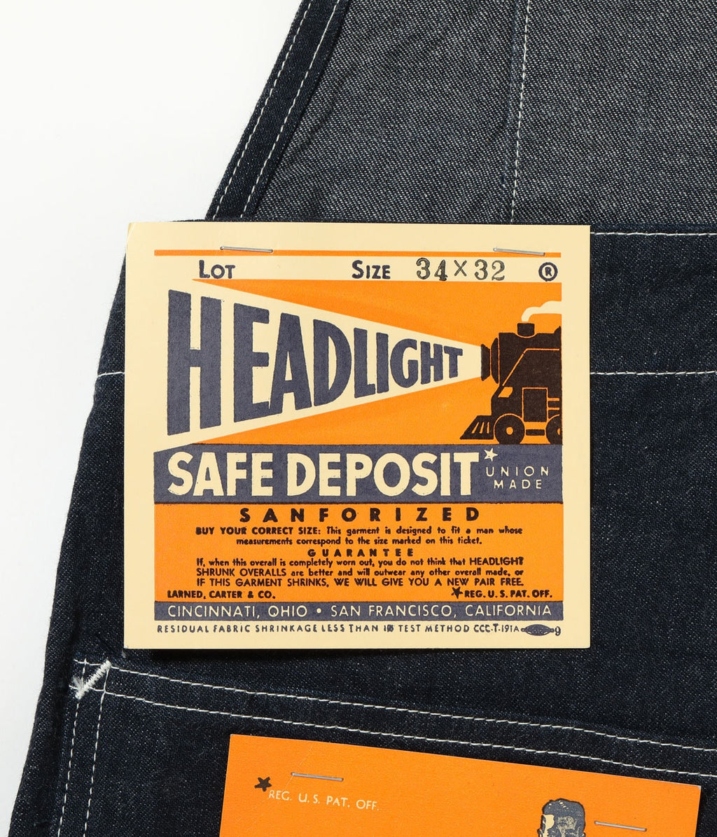 HEADLIGHT 11oz. BLUE DENIM LOW BACK OVERALLS