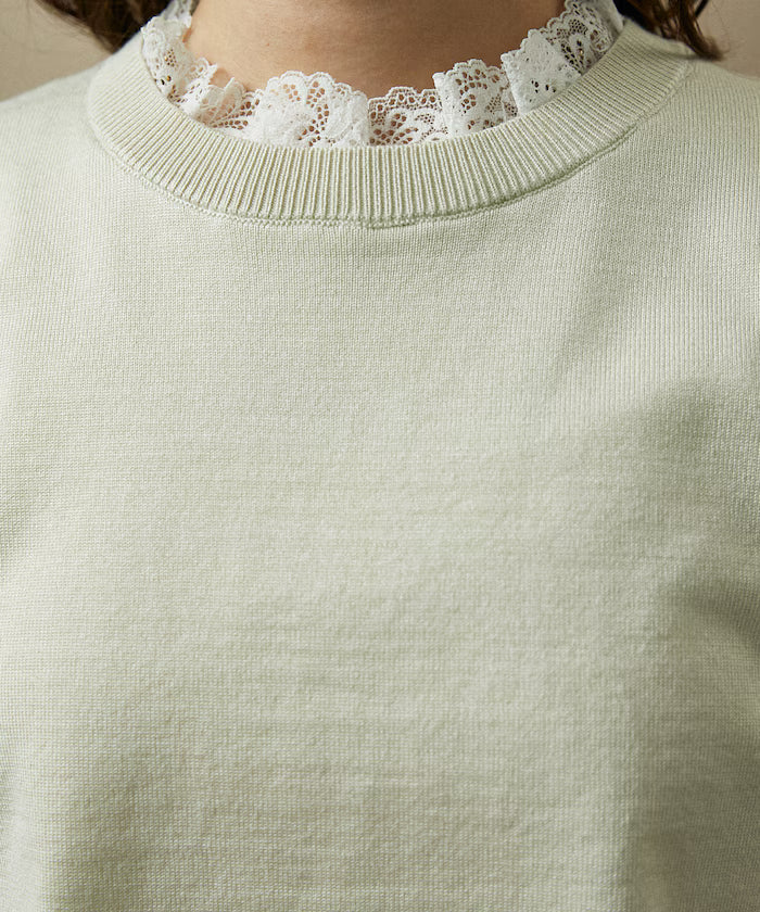 Lace Docking Short Sleeve Knit Top Limited Edition