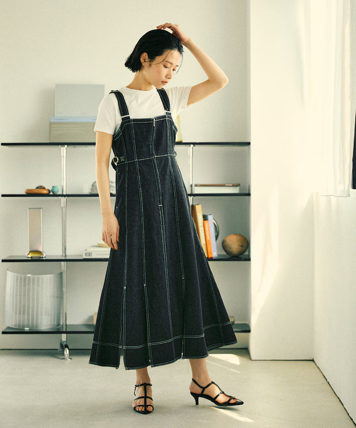 Denim Mermaid Dress / A-Line Slit Denim Overall Dress / Jumper Skirt