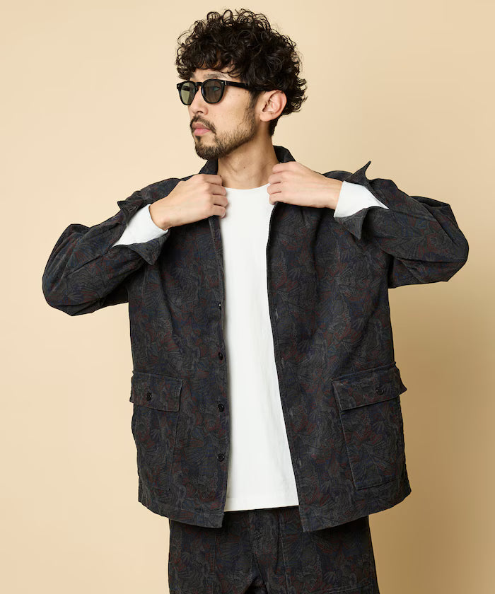 All-over print light corduroy shirt jacket [compatible with set-up]