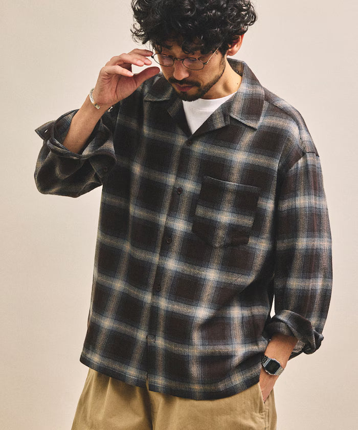 Pre-dyed ombre check sheer shirt relaxed fit