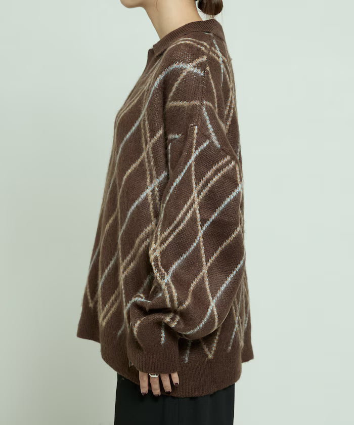 Checked pattern mohair touch skimmer knit limited edition