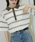 Sheer Border Short Sleeve Polo Summer Knit Limited Release - Off-White