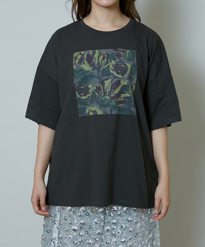Flower Nuance Art Box Print Big Silhouette T-Shirt Limited Release