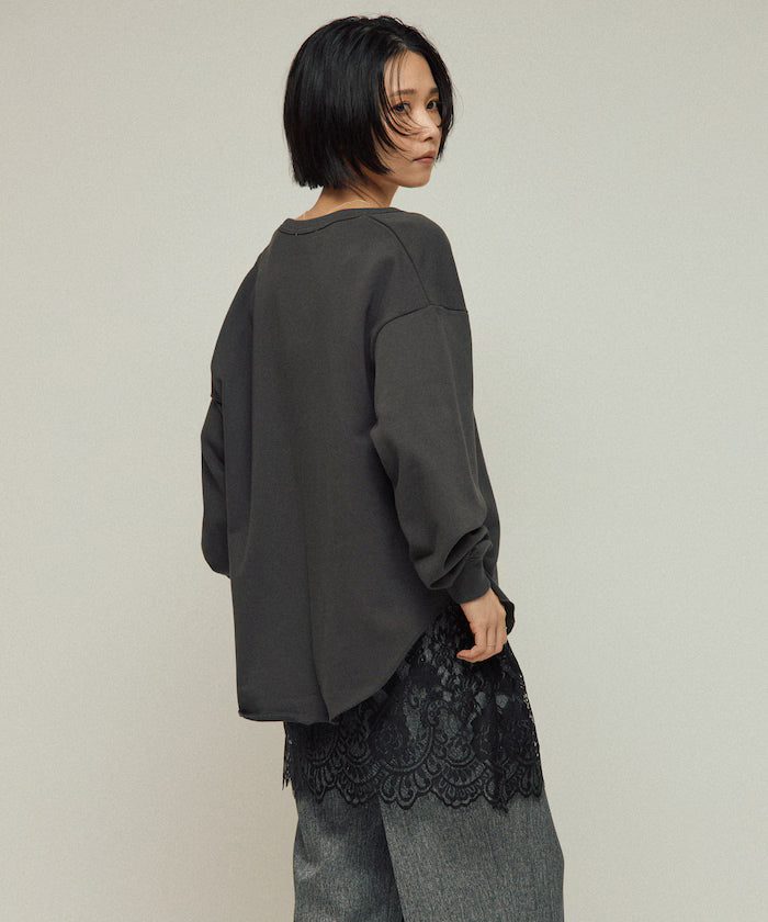 Organic Cotton V-Neck Embroidery Sweatshirt / Relaxed Fit / French Terry Sweatshirt