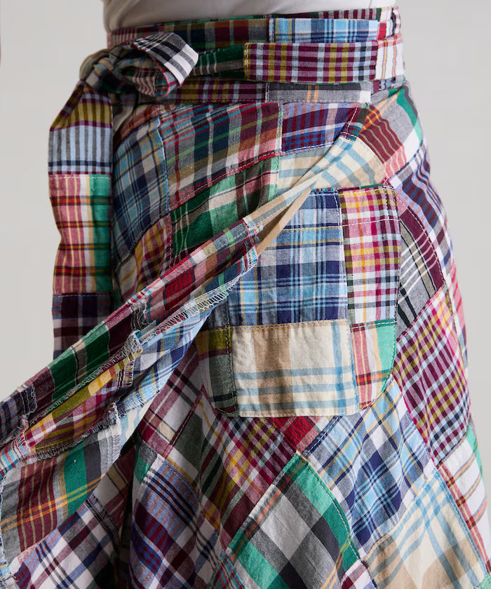 Indian patchwork check wrap skirt