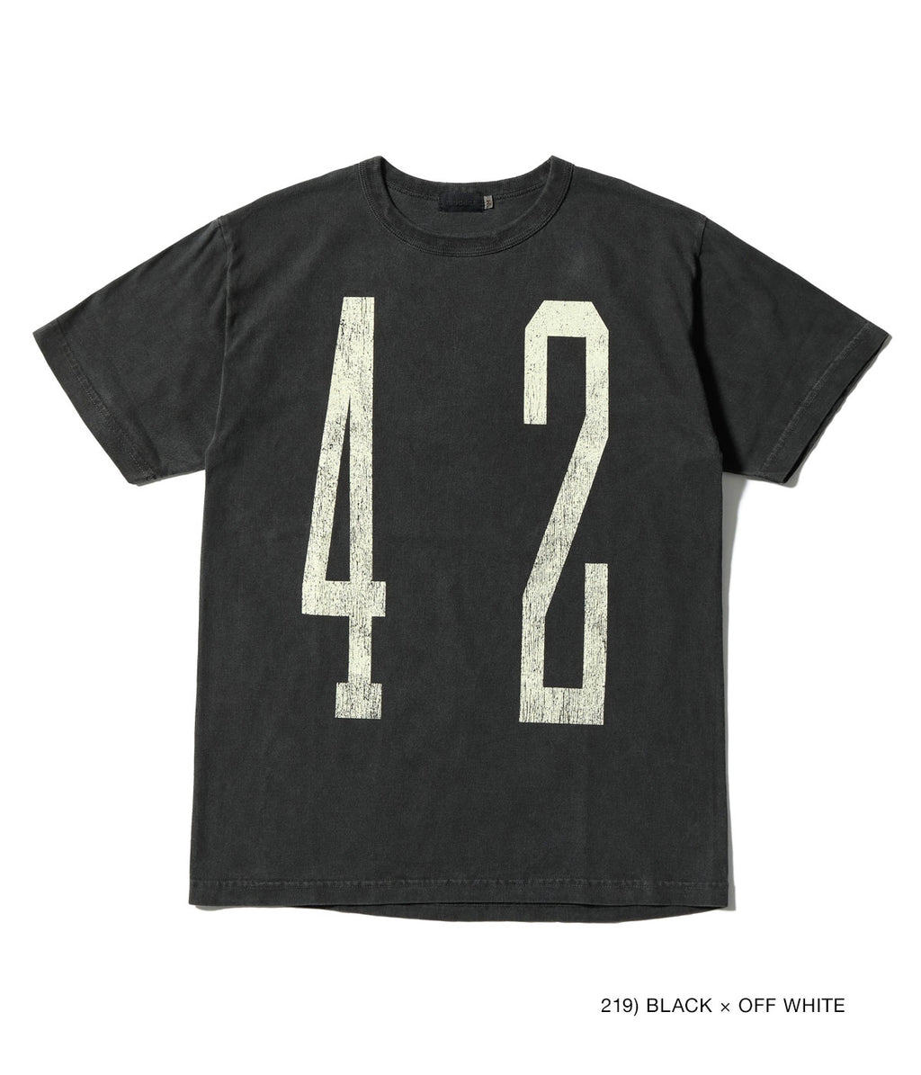 MODUCT PIGMENT DYED “UNLUCKY NUMBER” T-SHIRT (SHORT SLEEVE) - BLACK × OFF WHITE