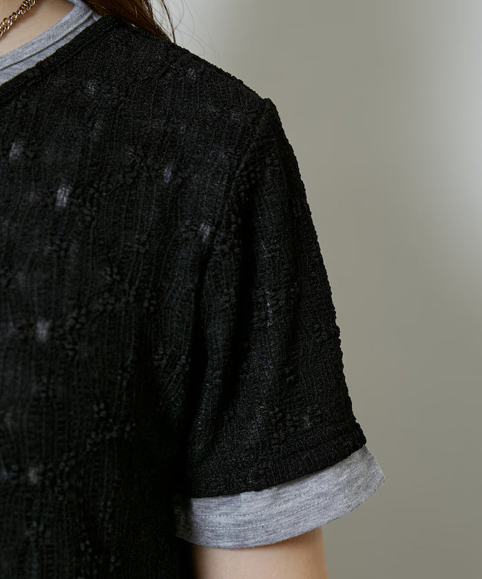 <Set Item> Cut x Jacquard Henry Neck T-Shirt Limited Edition