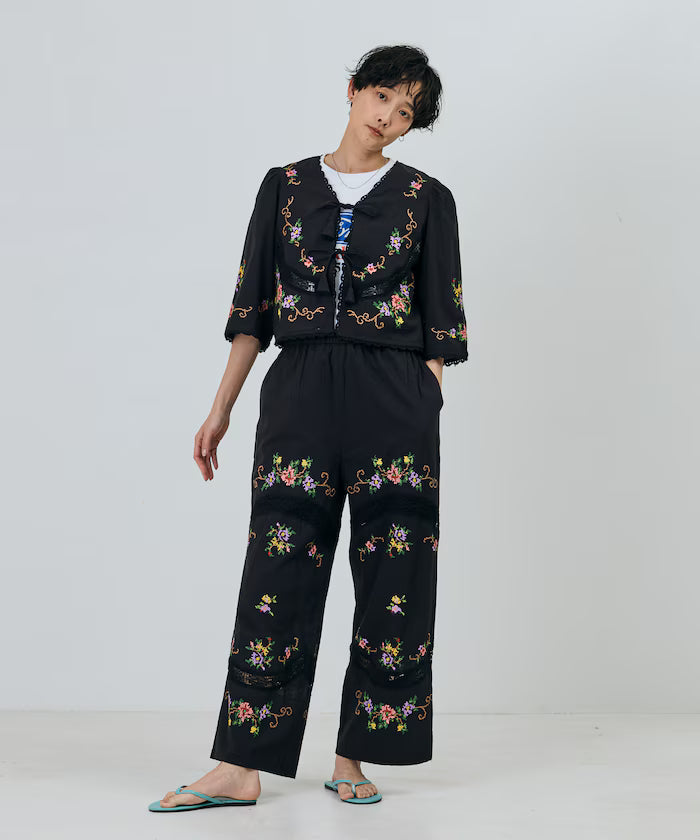 India Flower Cross Embroidery Lace Bolero