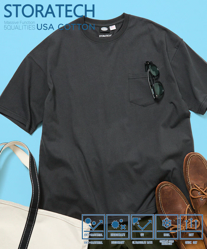 STORATECH Big Silhouette Pocket T-shirt/Antibacterial/Odor-resistant/Antimicrobial/UV Cut/Contact Cooling/Quick Drying 【Limited Edition】 - Dark Gray
