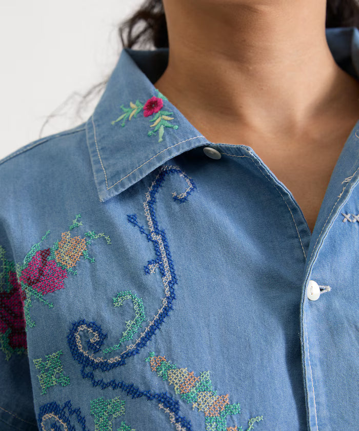 Open Collar Embroidered Shirt Jacket