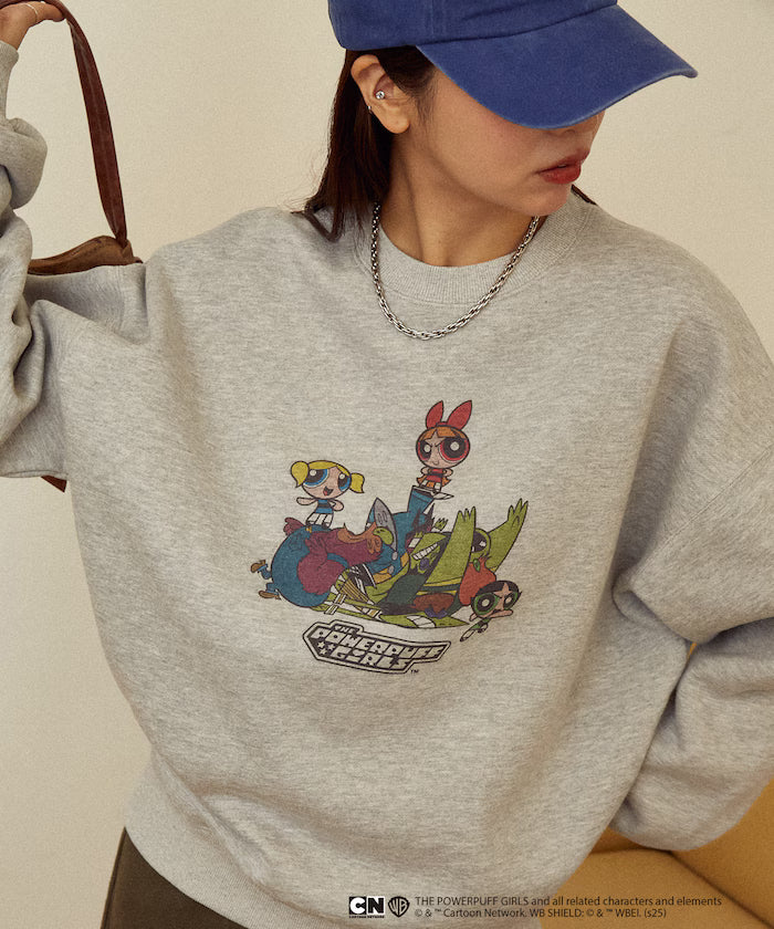 The Powerpuff Girls Front Art Crew Neck Sweatshirt Limited Edition - Gray