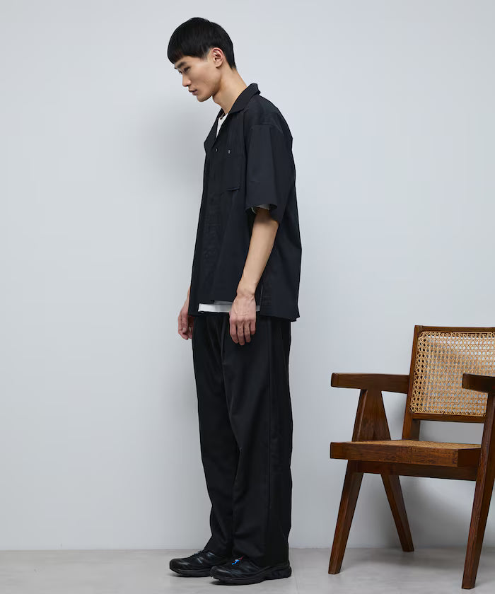 Ramie Blend Oversize Short Sleeve Open Collar Shirt / Easy Care Shirt / Linen Blend Short Sleeve Shirt